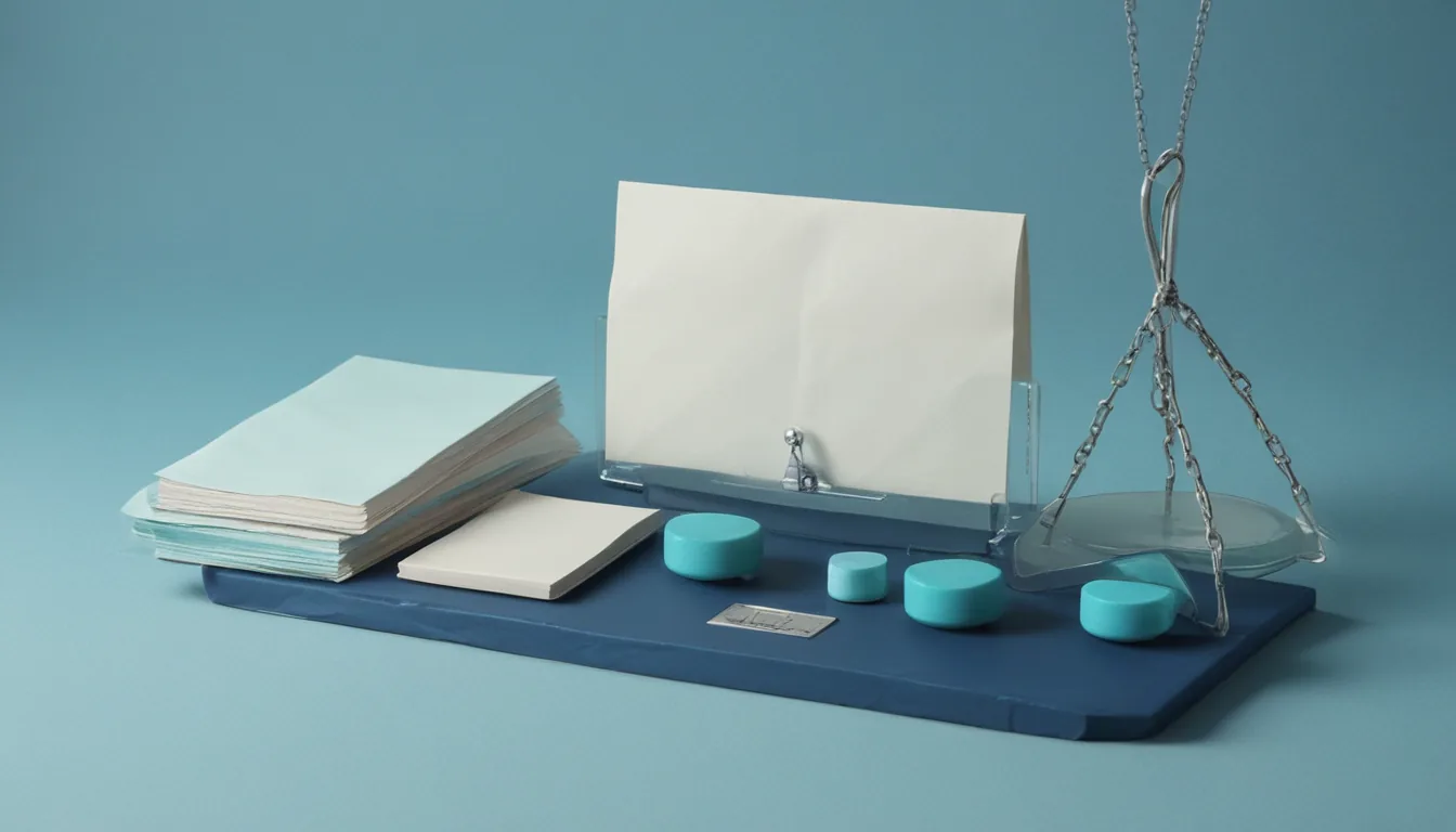 Two balance scales side by side weigh identical sealed envelopes against reference weights, with an open logbook and index cards beside them.