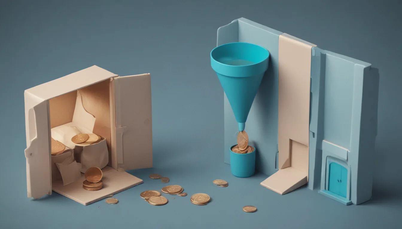 A coin falling into a funnel that splits into three chutes, each feeding a separate loading dock and delivery van.